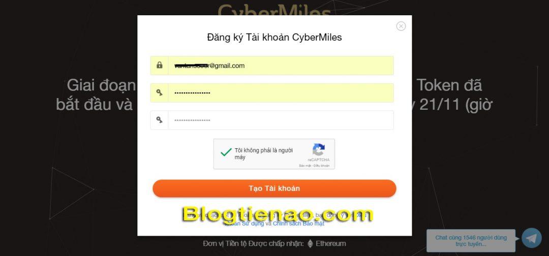 Đăng ký tài khoản CyberMiles. Ảnh 2