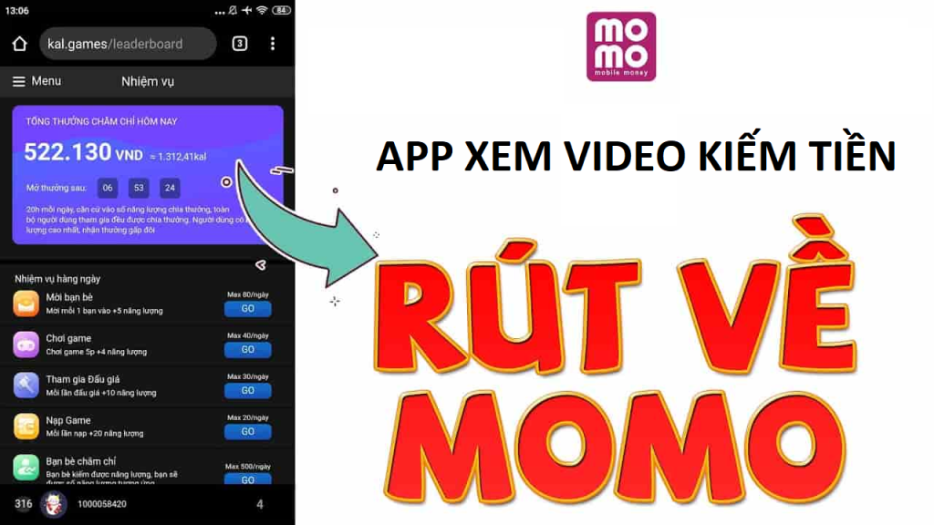app xem video kiếm tiền rút về momo